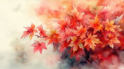 Vibrant autumn leaves in shades of red and orange against a soft, blurred background