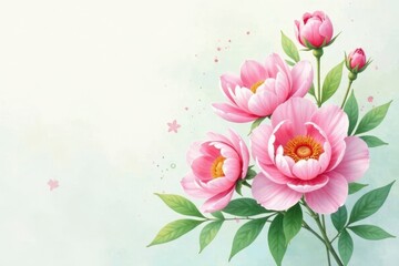 Obraz premium Delicate Pink Peonies Blossom with Soft Watercolor Background and Gentle Color Splashes
