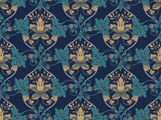 Seamless pattern in modern damask style for fabric, tapestry, wallpaper, wrapping paper.