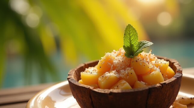 Delicious traditional Fijian lote fruit pudding served in a rustic bowl