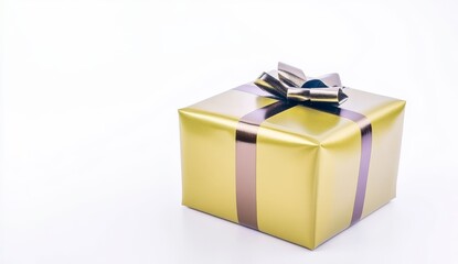 Obraz premium Gold Gift Box with Brown Ribbon on White Background