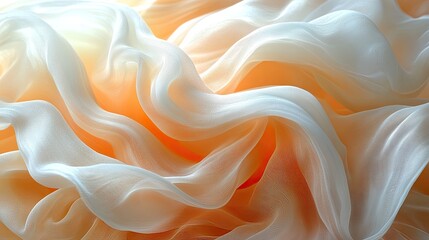 Flowing silk fabric in soft peach and cream hues, creating a serene and elegant backdrop
