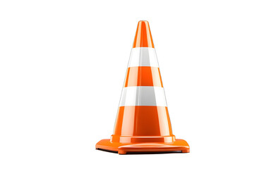 A traffic cone with bright orange and white stripes, isolated on a empty plain background