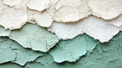 Textured layers of paint in varying shades of white and green, creating an abstract background