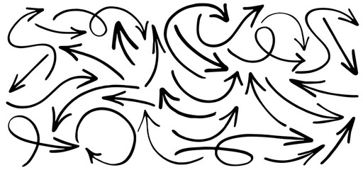 Arrow Grunge Hand Drawn Vector Set. Arrow Abstract Brush Stroke Collection. Hand Drawn Elements for Trendy Modern Design