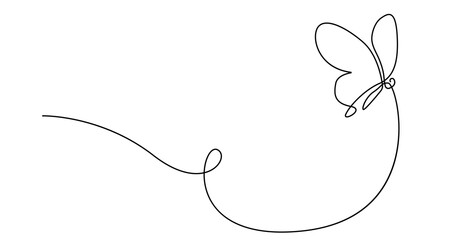 Butterfly Flying Continuous One Line Drawing. Beautiful Line Art Butterfly for Beauty Logo Design. Editable Stroke. Insect Flying Simple Doodle Vector Illustration