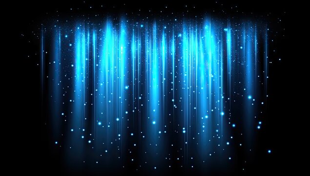 Abstract blue light curtain falling on dark background