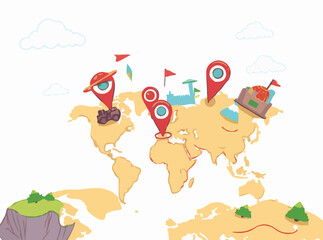 Naklejka premium Adventure Destination Pins on World Map