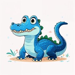 Obraz premium Cute blue alligator cartoon illustration on plain white background