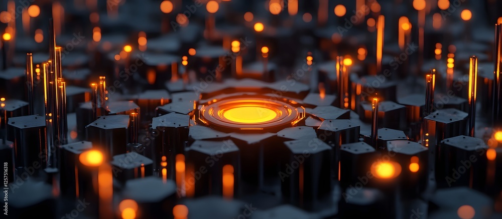 Poster abstract geometric structure with orange glow