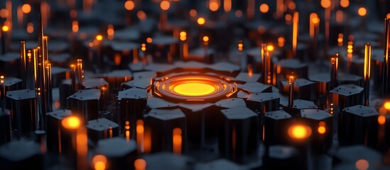 Abstract Geometric Structure with Orange Glow