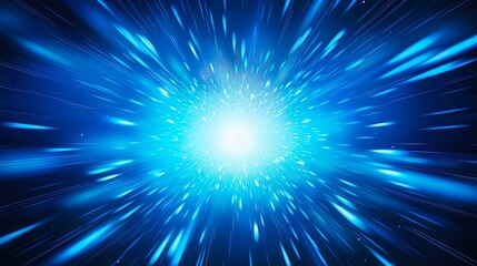 Three-Dimensional Blue Explosion Background with Abstract Atomic Aura and Black Binary Silhouettes