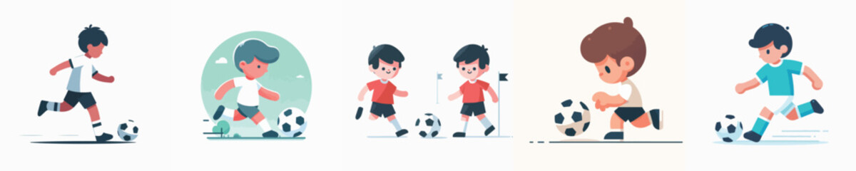 collection of vector boys playing football