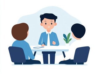 business meeting with three people at a table