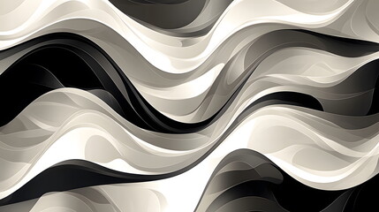 Curved abstract black and white waves pattern with smooth flowing lines and shapes creating a modern artistic design.