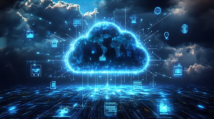 Digital Cloud with Data Symbols, A glowing cloud symbolizing the concept of cloud technology background