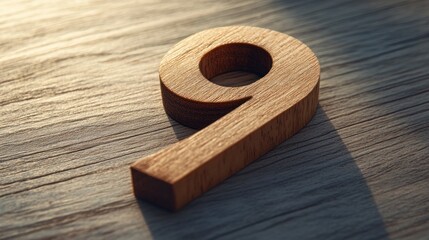 Wooden number nine on table, sunlit background.  Counting, anniversary, age