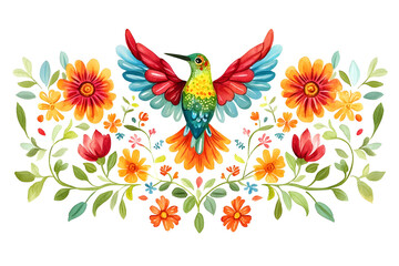Obraz premium colorful floral background with hummingbird