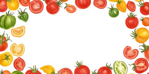 Draufsicht auf einen Rahmen mit Tomaten und mit Platz für Text in der Mitte - Werbeschild