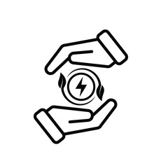 sustainable icon. green energy vector in hand. tree and lightning symbol. reuse, recycle, net zero, green energy, eco friendly concept. Line design style