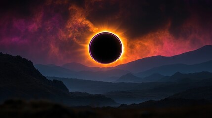 Obraz premium Dramatic annular eclipse over majestic mountains