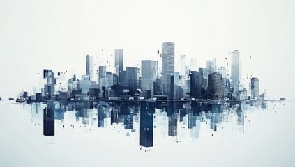 Fototapeta premium Abstract Cityscape Reflection on White Background
