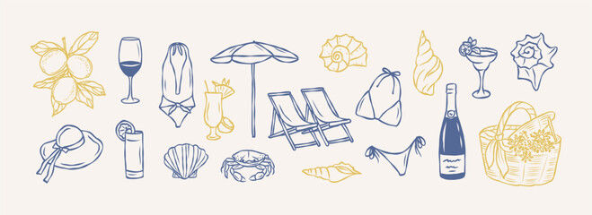 Hand drawn sketch summer vacation collection