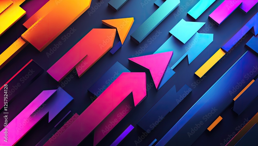 Aufkleber Abstract colorful arrows pointing up, dynamic composition,  background of geometric shapes