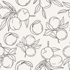 Hand drawn peach fruits seamless pattern