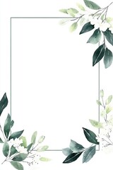 Naklejka premium Watercolor Floral Frame Greenery White Flowers Border