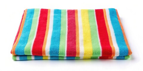 Colorful Striped Beach Towel on White Background