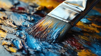 Fototapeta premium Paintbrush strokes vibrant blue gold red hues