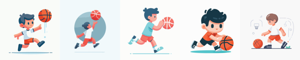 a set of vector boys playing basketball