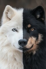 Obraz premium A black and white dog with blue eyes next to each other