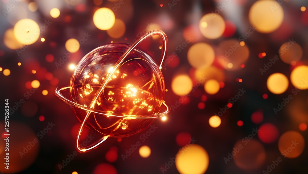 Aufkleber abstract orb with glowing rings in a fiery background