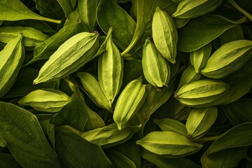 fresh cardamom plants with vibrant leaves and subdued lighting