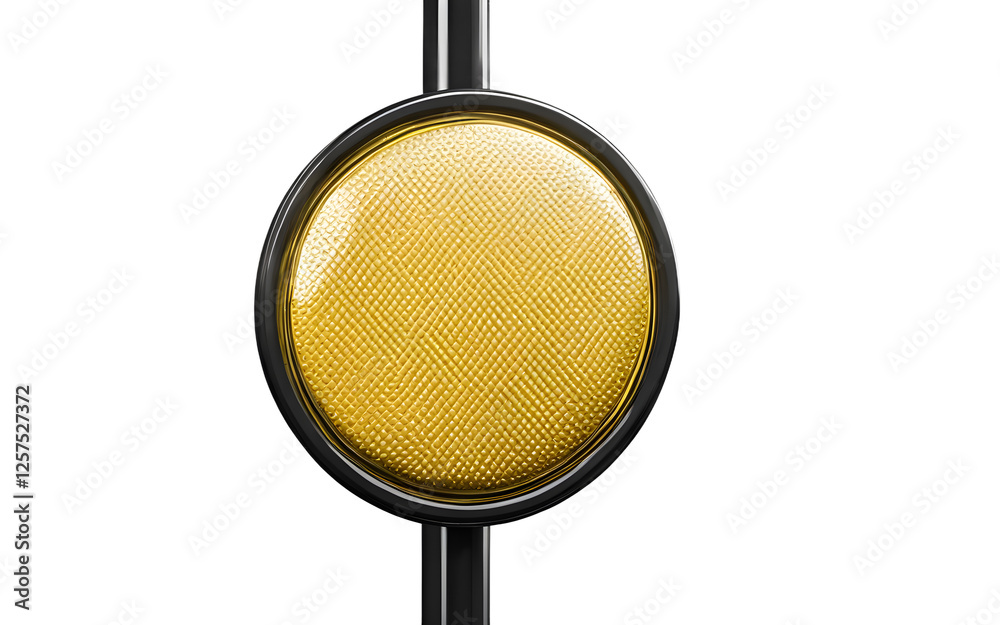Poster A yellow pedestrian crossing button mounted on a pole, isolated on a empty plain background