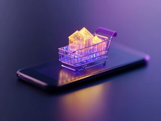 Shopping Cart on Phone with House Imagery