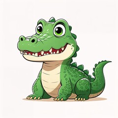 Fototapeta premium Cute green alligator cartoon illustration on plain white background