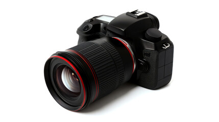 Fototapeta premium A sleek DSLR camera with a large lens, designed for high-quality photography, showcasing a professional aesthetic.