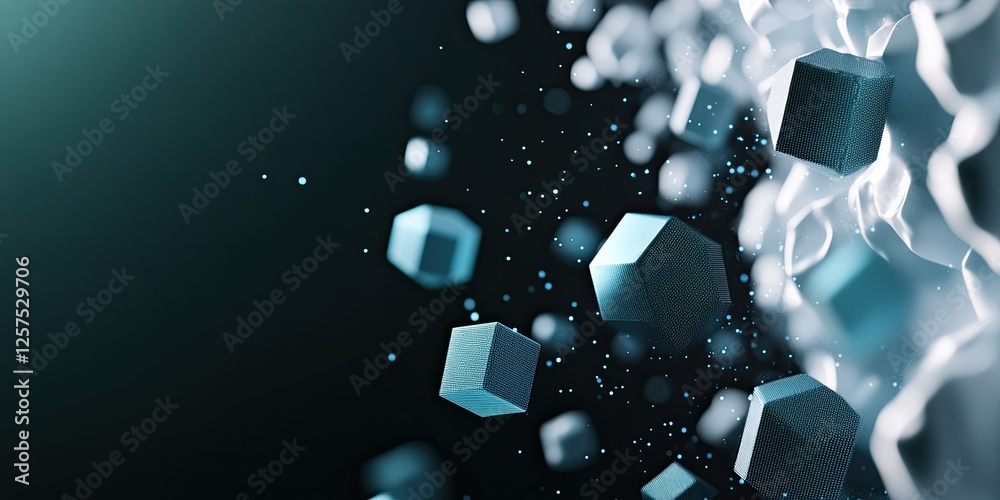 Poster abstract cubes in motion against dark background