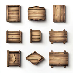 wooden signboards on a white background