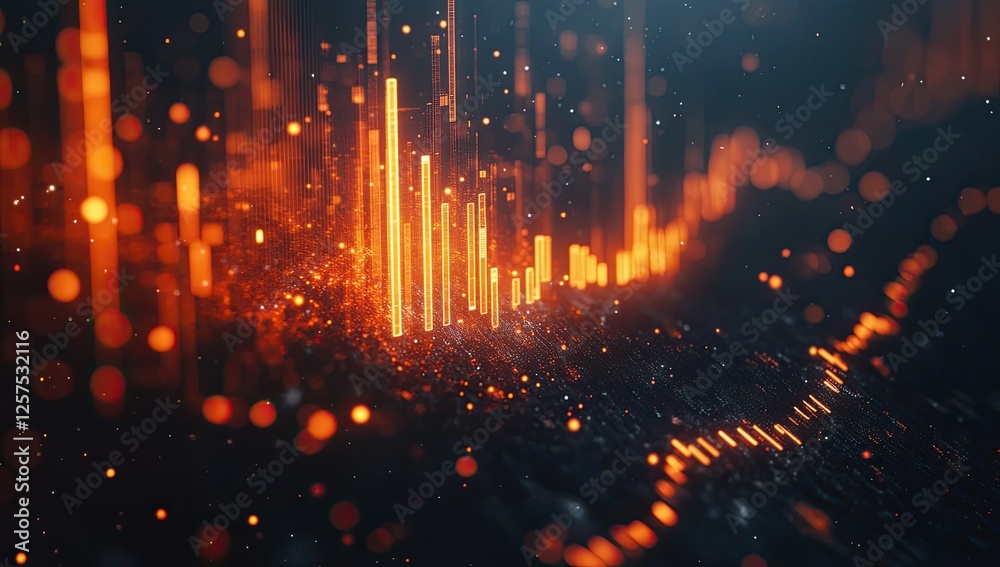 Poster Abstract data visualization, glowing orange lines on dark background