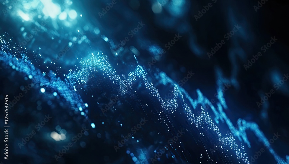 Aufkleber abstract data waves, dark background, glowing particles, futuristic design