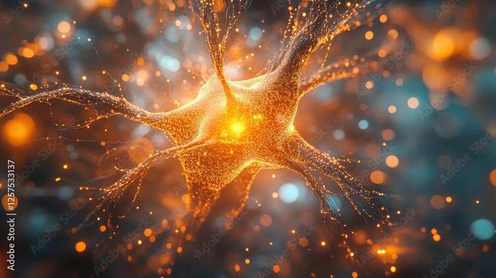 Wall mural glowing neuron network abstract neural cell brain cell science medical technology background