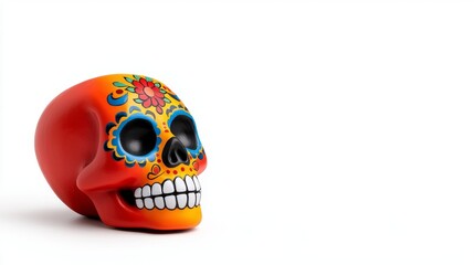  A red skull with a colorful design on it's face