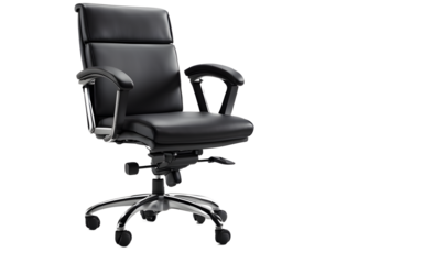 A black office chair with ergonomic features, isolated on a empty plain background