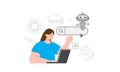 The search bar. Voice assistant, chatbot. Artificial intelligence is a human assistant in science, business,
technologies and in the social sphere. Vector image