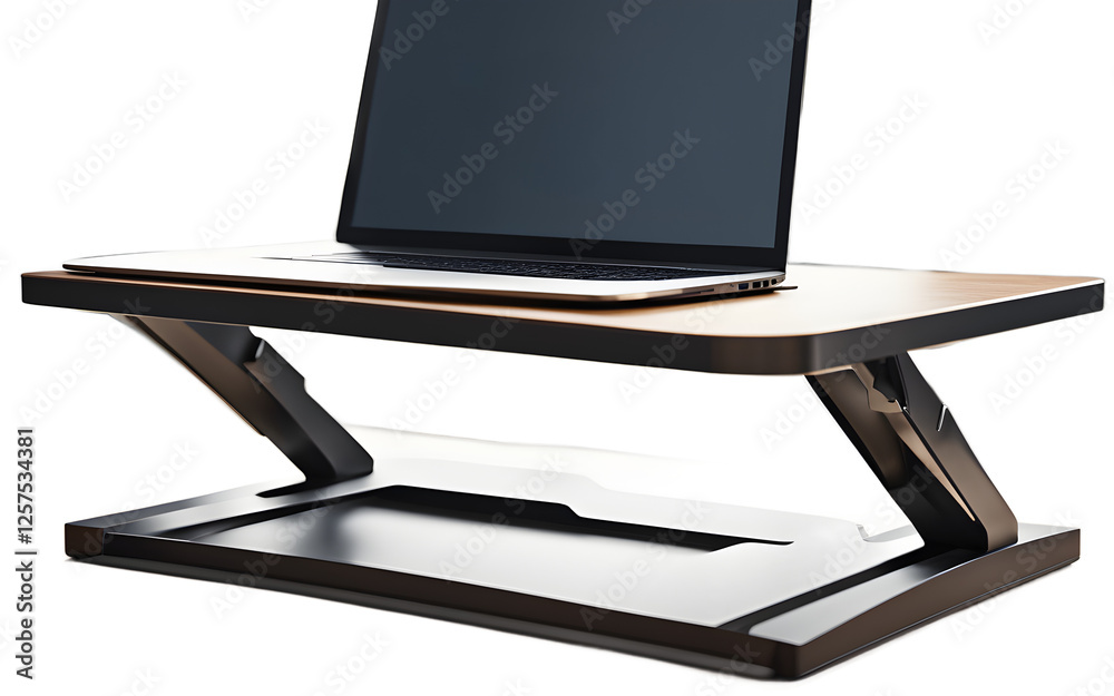 Poster a laptop stand for an ergonomic desk setup, isolated on a empty plain background