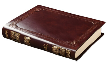 Obraz premium A high-quality leather notebook with an embossed cover, isolated on a empty plain background